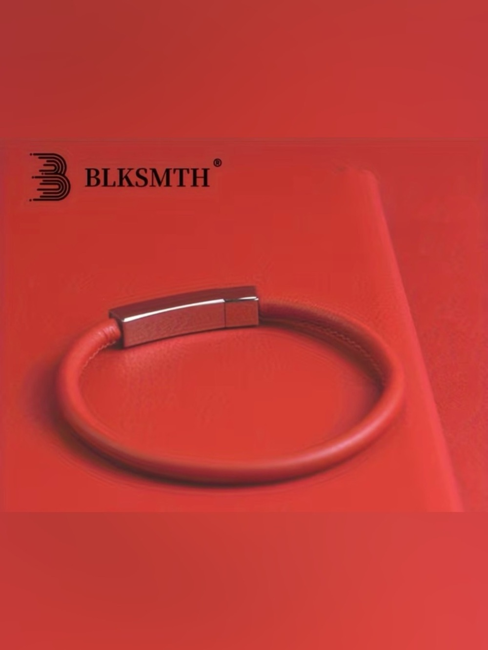BLKSMTH.   Unisex.   Red Leather Bracelet with Silver Clasp